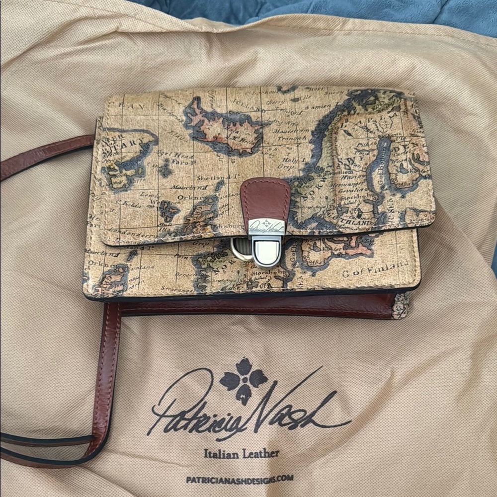 Patricia Nash Map Print Leather Crossbody Bag